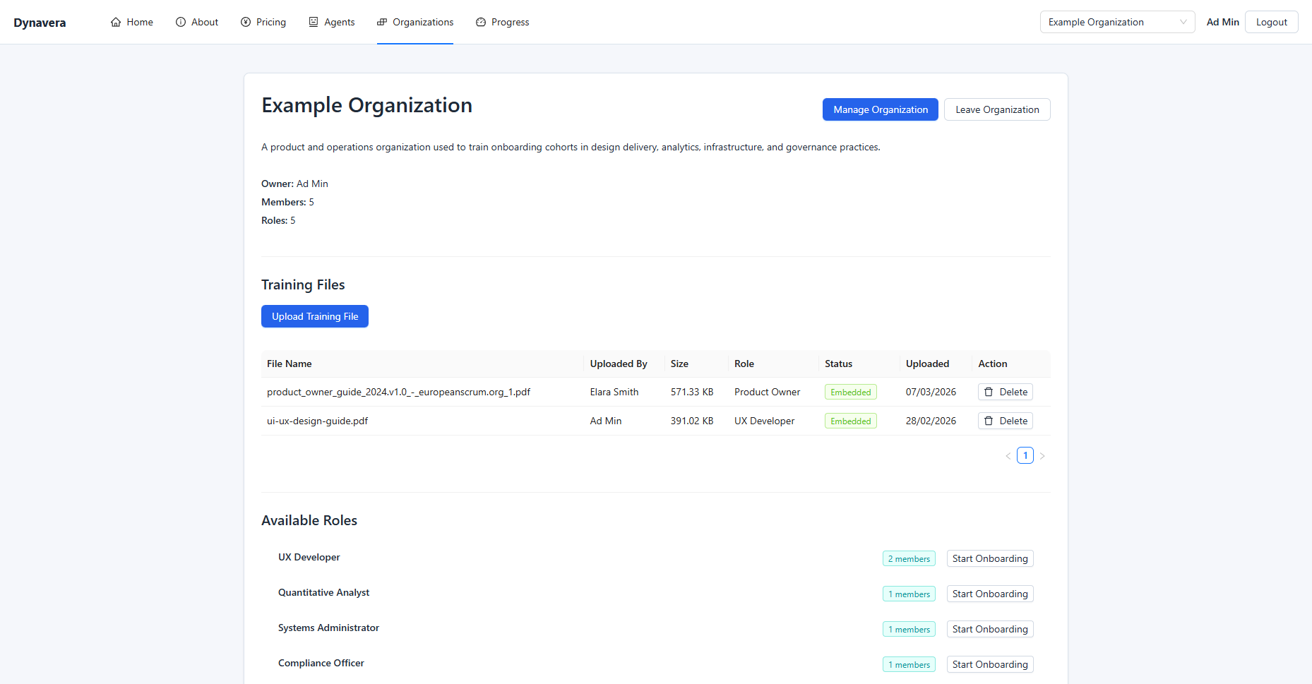 Organization Page